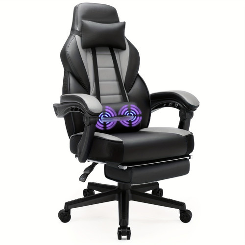Video Game Chairs With Footrest, Big And Tall Gamer Chair For Adults, 400lb Capacity, Racing Style Computer Chair With Headrest And Lumbar Support Gray Color