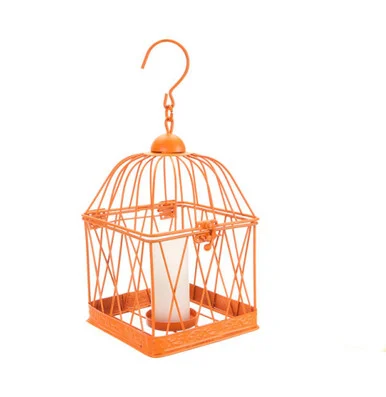 10″ Tropicalia Bright Orange Tangerine Bird Cage Tea Light Candle Holder