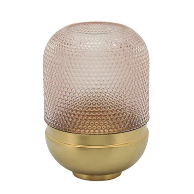 11.25″ Pink and Gold Textured Dots Oval Glass Vase