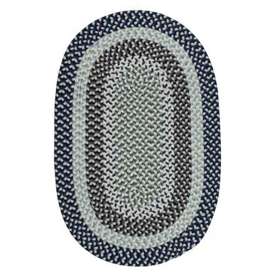 11′ Blue and Black All Purpose Handcrafted Reversible Round Outdoor Area Throw Rug