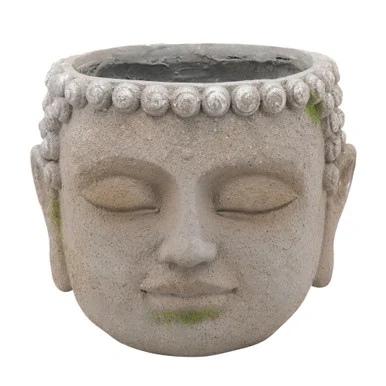 11″ Gray and Green Outdoor Buddha Head Planter