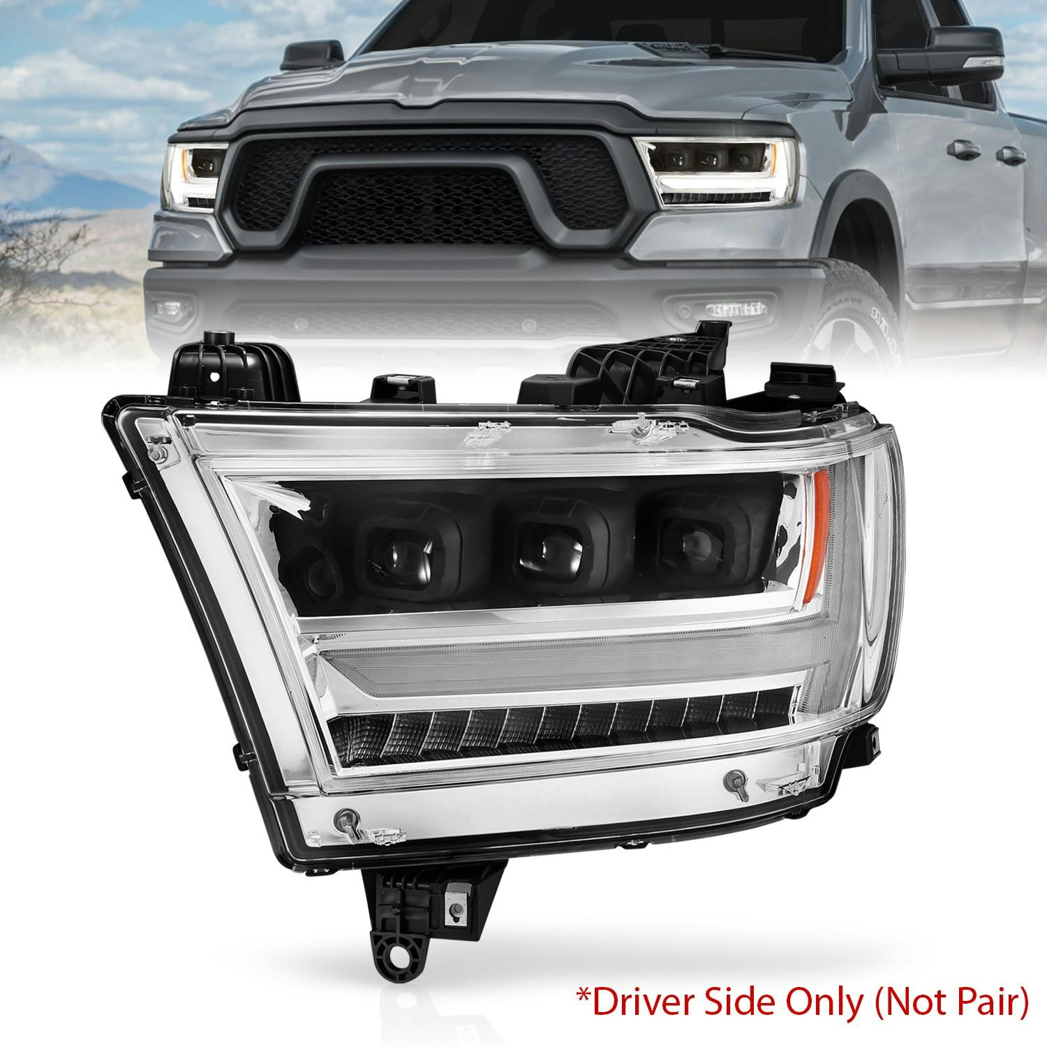 AnzoUSA 111495-L LED Projector Headlights Plank Style with Sequential Black (Driver Side Only)