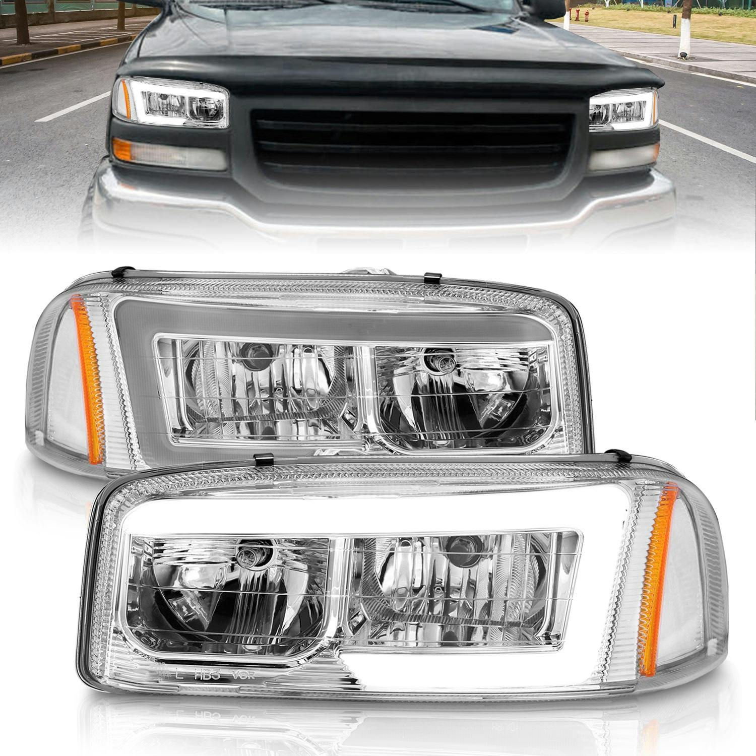 AnzoUSA 111523 Projector Headlights with Light Bar Chrome Housing