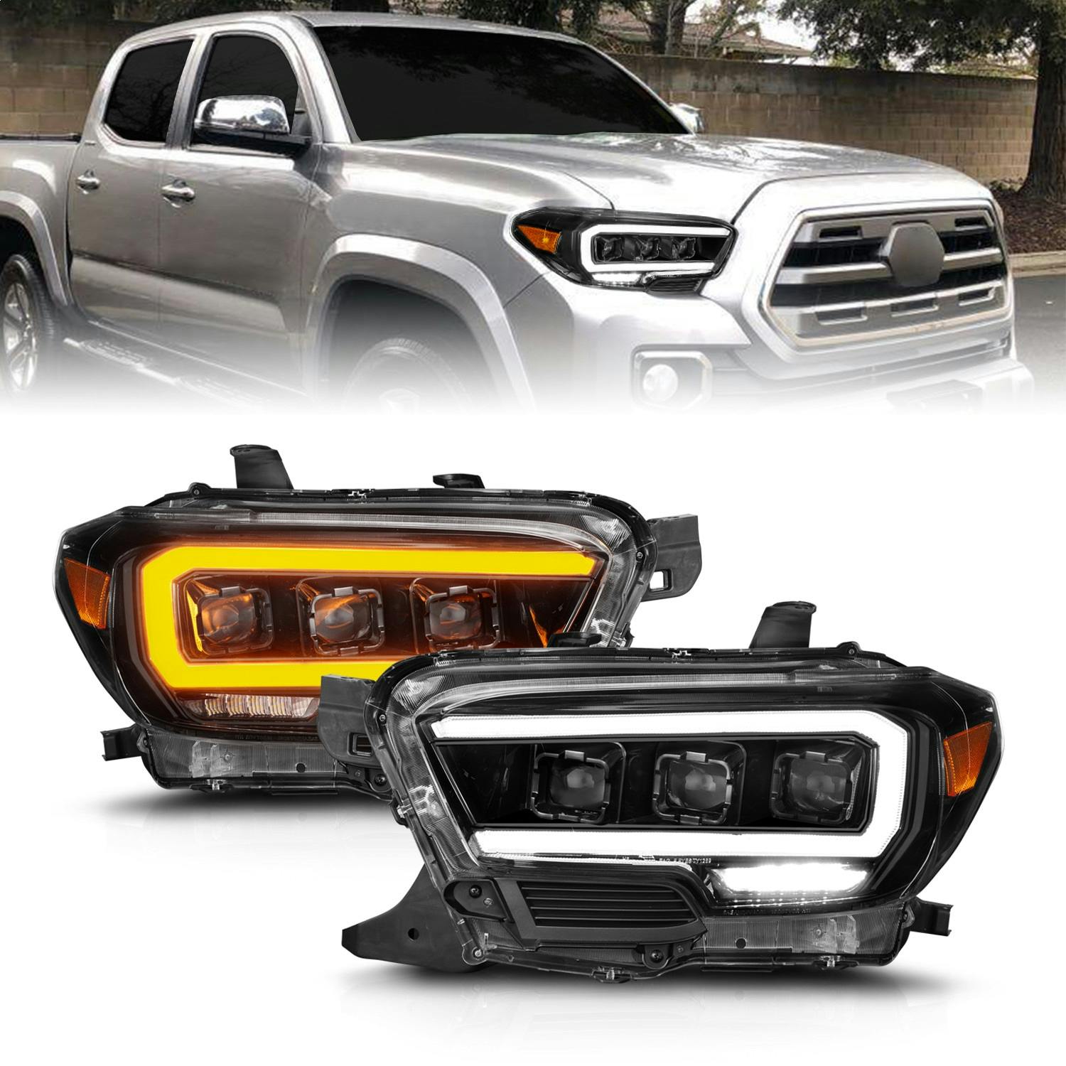 AnzoUSA 111562 Full LED Projector Headlights, Light Bar Sequential Blk Housing-Initiation Light