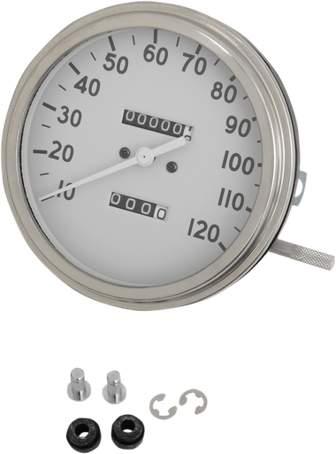 DRAG SPECIALTIES 5" MPH FL-Style 1:1 Speedometer -'36-'40 White Face 70842M