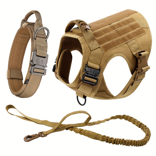 3pcs Set Dog Harness Vest Collar Leash Set - Without Battery Camel