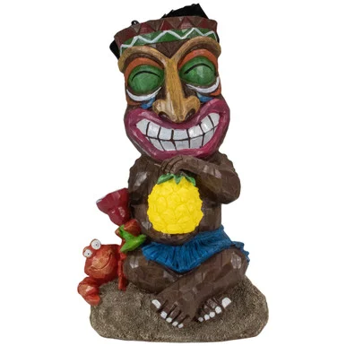 13.75″ Solar Lighted Polynesian Tiki Statue – Good Luck Guardian for Your Outdoor Space