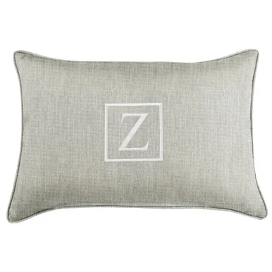 13″ x 20″ Granite Gray and White Monogram “Z” Single Embroidered Sunbrella Indoor and Outdoor Lumbar Pillow