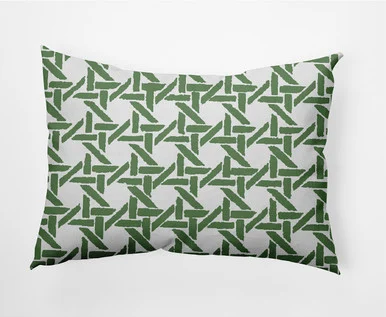 14″ x 20″ Green and White Rattan Geometric Rectangular Outdoor Throw Pillow