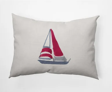 14″ x 20″ Ivory and Red Sail Rectangular Outdoor Throw Pillow