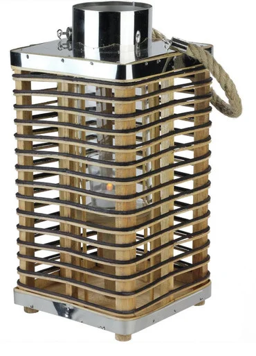 15.5″ Rustic Chic Rectangular Rattan Candle Holder Lantern with Jute Handle