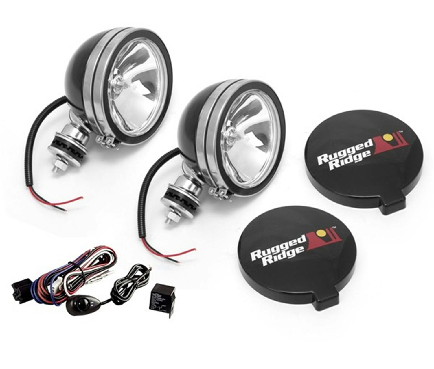 Rugged Ridge 15207.51 6 Inch Halogen Light Kit; Black Steel Housings; Pair