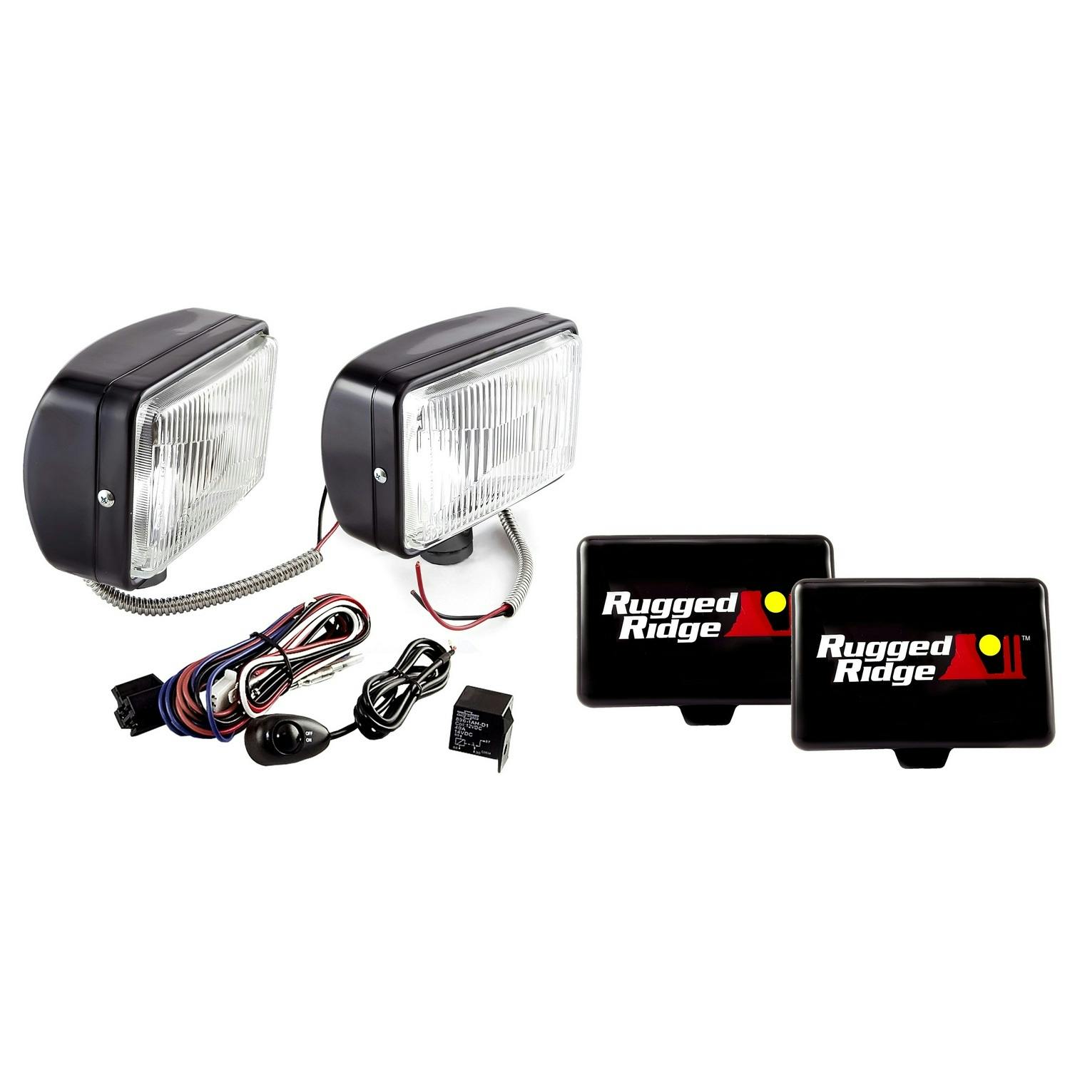 Rugged Ridge 15207.55 5 Inch x 7 Inch Halogen Fog Light Kit; Black Steel Housings; Pair