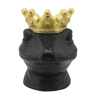 16″ Black and Gold Outdoor Gecko Planter with Crown