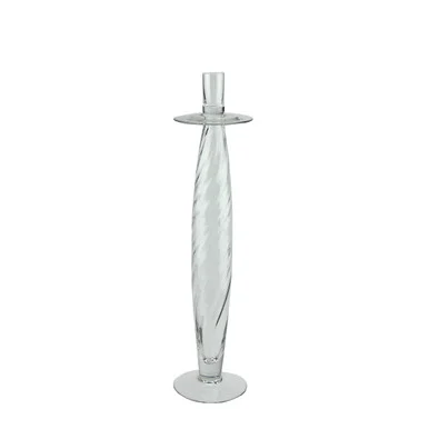 16″ Clear Swirled Glass Taper Candle Holder