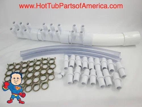 16-Port Spa Manifold Assembly Kit – (2) 6-Port + (1) 4-Port 3/4″ Barb Outlets with 2″ Coupler