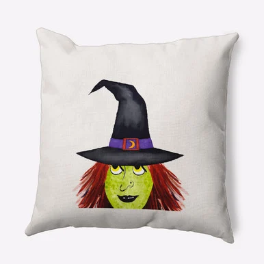 16″ x 16″ Ivory and Green Peek A Boo Witch Outdoor Throw Pillow