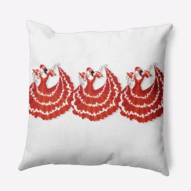 16″ x 16″ Orange and White Cuban Dancers Square Outdoor Throw Pillow