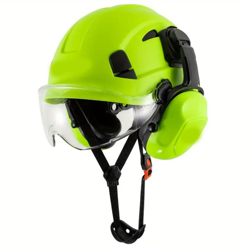 Construction Work Safety Helmet With Goggles And Noise-reducing Industrial Protective Soundproof Earmuffs Hard Hat, (hard Hat+earmuffs+goggles) Set Or (hard Hat+earmuffs) Set Green color with T suit