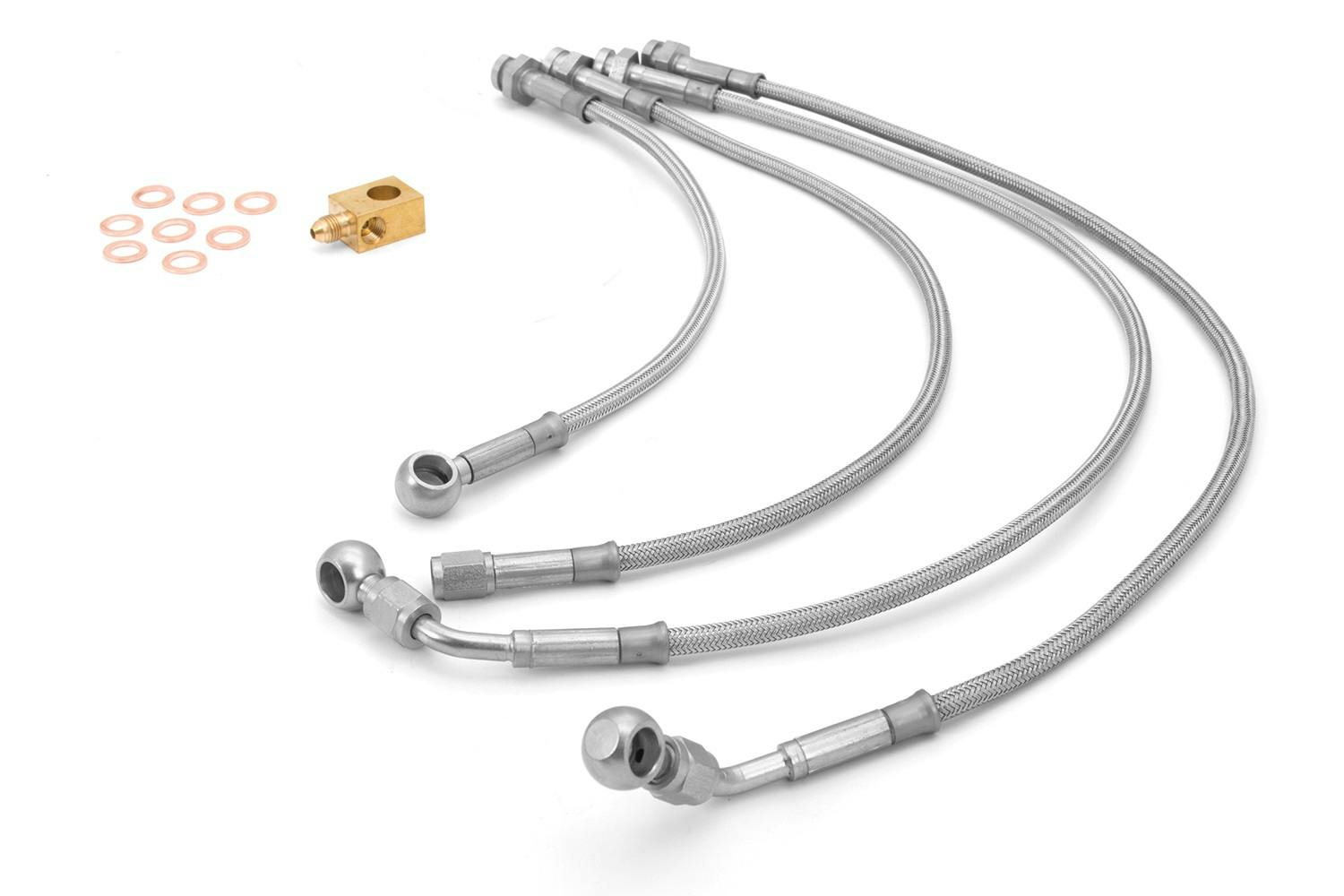 Rugged Ridge 16734.10 Brake Hose Kit; Braided Stainless Steel; 07-17 Jeep Wrangler JK