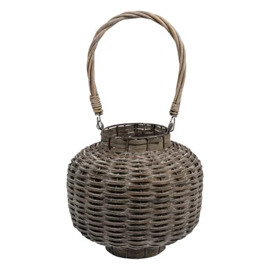 17.5″ Beach Day Weathered Gray Woven Wood Pillar Candle Lantern