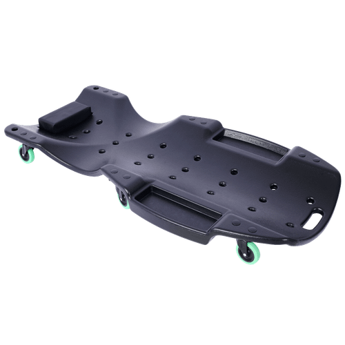 48 Inch Black HDP Ergonomic Creeper - Blow Molded HDPE Body with Padded Headrest & Dual Tool Trays - 440 Lbs Capacity