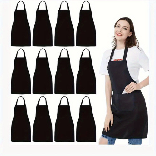 12 Pack Unisex Apron - Adjustable Waterdrop Resistant Apron with 2 Pockets for Chef, BBQ, Drawing - Cooking Kitchen Apron Bulk Black 12pcs