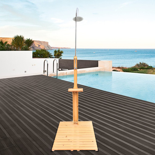 Outdoor Garden Pool Shower with Chassis Board, for Swimming Pool, Patio, Terrace, Garden, Wood Rinse your body after swimmingTeak + Solid Wood