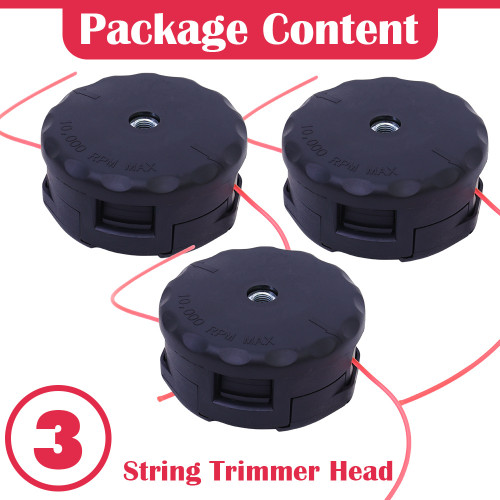 3pcs Echo Compatible Durable Nylon Strimmer Heads - Easy-Install, Solid Black Weed & Grass Trimmer Heads with M10*1.25 Bolt - Compatible with Speed-Feed 400 SRM-225 SRM-230 SRM-210 Models
