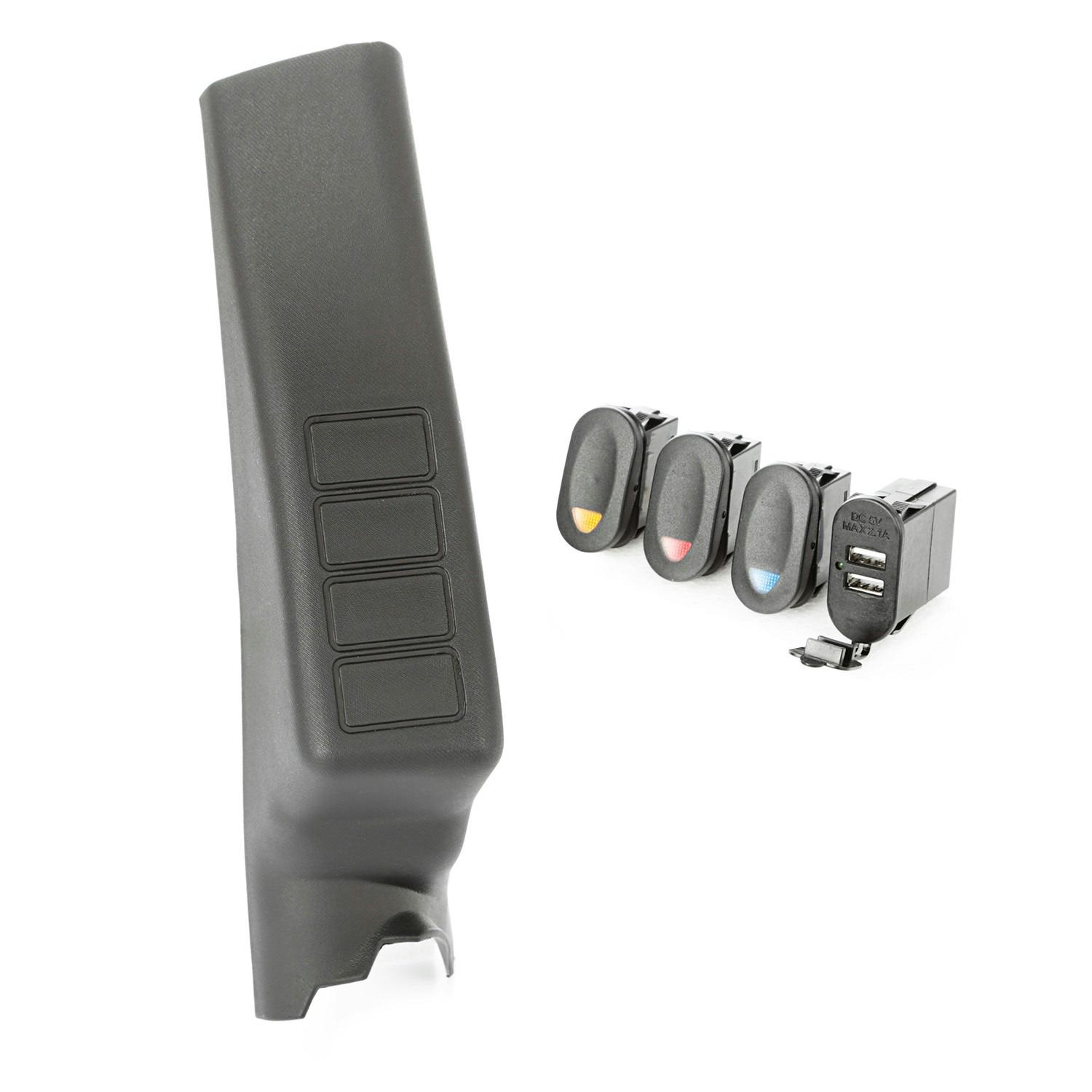 Rugged Ridge 17235.98 A-Pillar Pod Kit; 3 Switch; Dual USB Connector; 11-17 Wrangler JK/JKU