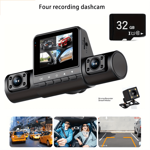 New Four-Lane HD Driving Recorder 2.0 Inch Car Night Vision Driving Recorder 4 Lenses Simultaneous Recording Front, Rear, Left and Right, with 32G Card