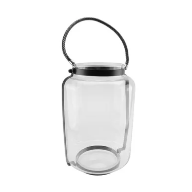 18″ Clear Glass Hurricane Candle Holder Lantern with Jet Black Metal Frame