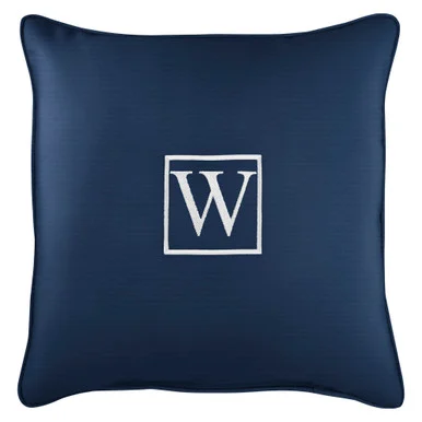 18″ Navy Blue Sunbrella Square Indoor/Outdoor Monogram “W” Single Embroidered Throw Pillow