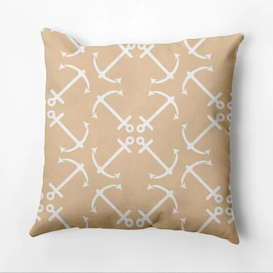 18″ x 18″ Brown and White Anchors Up Outdoor Throw Pillow