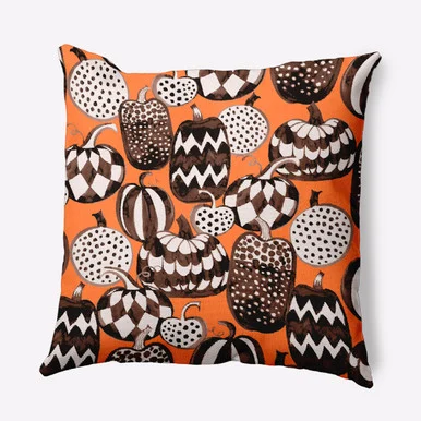 18″ x 18″ Orange and Black Pumpkins Galore Outdoor Throw Pillow