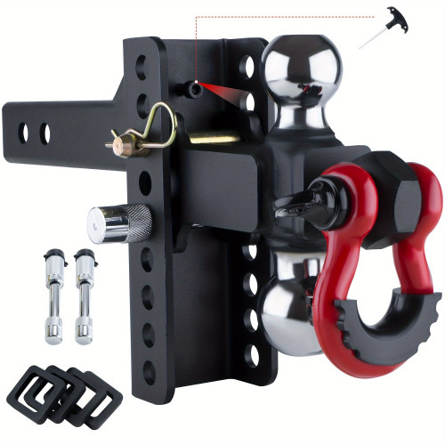 Adjustable Trailer Hitch Ball Mount With Lock&Pin&Rotatable Tow Shackle, Fits 2-in Receiver, 5" Rise/Drop, 2-in, 2-5/16-in Hitch Ball, 10000LBS GTW, Ultra Quiet
