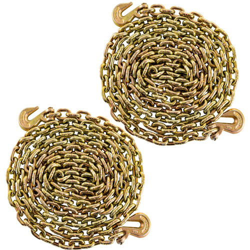 2 Pack G70 Towing Chain 3/8Inchx20ft (10mmx6m) Heavy Duty Chain with Safety Grab Hooks Logging Chain Safe Working Load for Transporting Towing Tie Down Binding Equipment