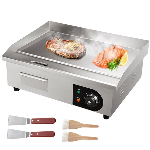 Commercial Electric Griddle, 21", 1600W Countertop Flat Top Grill, Stainless Steel Teppanyaki Grill with Non Stick Iron Cooking Plate, 122-572" Adjustable Temp Control 2 Shovels & Brushes, 110V