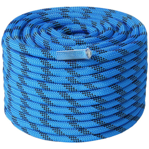 12.7mm Static Climbing Rope, 45.7M(150ft) Outdoor Rock Climbing Rope 30KN Breaking Tension, Fiber Rope with Steel Snap Hooks for Escape, Rappelling, Fire Rescue, Blue