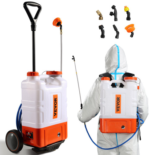 Battery Powered Backpack Sprayer with Cart, 0-94 PSI Adjustable Pressure, 4 Gallon Tank on Wheels, with 8 Nozzles and 2 Wands, 12V 7.2Ah Battery, Wide Mouth Lid for Weeding, Spraying, Cleaning (Discontinued) See 200-KYKZKR