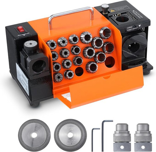 Drill Bits Sharpener, 3-20mm Drill Bits Grinder Sharpener, Lip Relief Angle & 95-135 degree Point Angle Adjustable Drill Bit Re-Sharpener, Portable Sharpening Machine with 18 Collets, CBN & SDC Wheel MR-20G