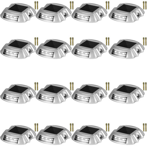 Driveway Lights 16-Pack Solar Driveway Lights Bright White with Screw Solar Deck Lights Outdoor Waterproof Wireless Dock Lights 6 LEDs for Path Warning Garden Walkway Sidewalk Steps