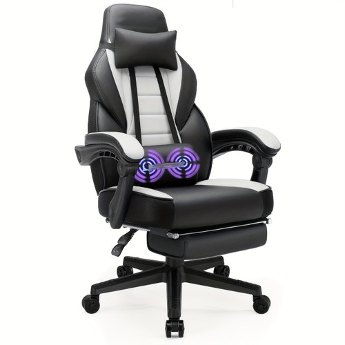 Video Game Chairs With Footrest, Big And Tall Gamer Chair For Adults, 400lb Capacity, Racing Style Computer Chair With Headrest And Lumbar Support White Color
