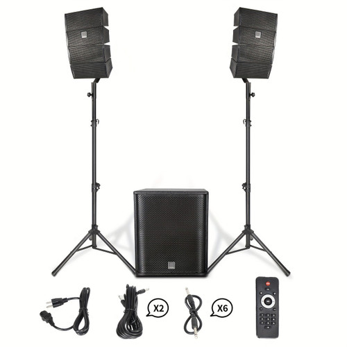 4000W P.M.P.O 15-inch 2.1 CHANNEL DJ/Powered PA Speaker System Combo Set 6x4-inch Line Array Speakers And 1x15-inch Subwoofers With Wireless/USB Drive Read/SD Card/Remote Control