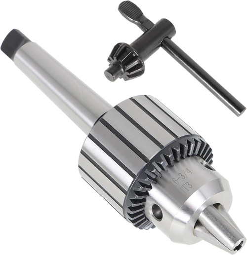 Super Heavy-Duty Drill Chuck - MT3-JT3, 3/16"-3/4" Triple-Grip Precision Chuck with Key