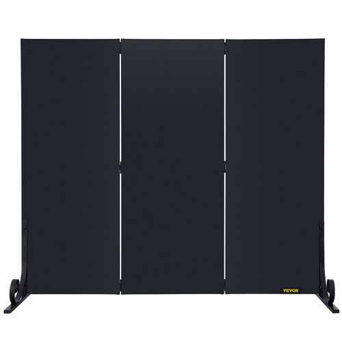 Fireplace Screen, 47 x 34.3 Inch, 3-Panel Iron Freestanding Spark Guard with Support, Metal Craft, Broom Tong Shovel Poker Included, for Fireplace Decoration & Protection, Black