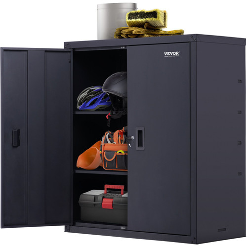 Metal Storage Cabinet w/ 2 Adjustable Shelves & Lockable 200lbs per Shelf
