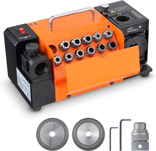 Drill Bits Sharpener, 3-13mm Drill Bits Grinder Sharpener, Lip Relief Angle & 95-135 degree Point Angle Adjustable Drill Bit Re-Sharpener, Portable Sharpening Machine with 11 Collets, CBN & SDC Wheel MR-13B