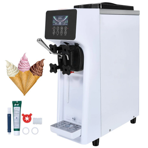 Commercial Ice Cream Machine, 10.6 Qt/H Yield, 1000W Single Flavor Countertop Soft Serve Maker, 4L Hopper, 1.6L Cylinder, LCD Panel with Auto Clean & Pre-Cooling