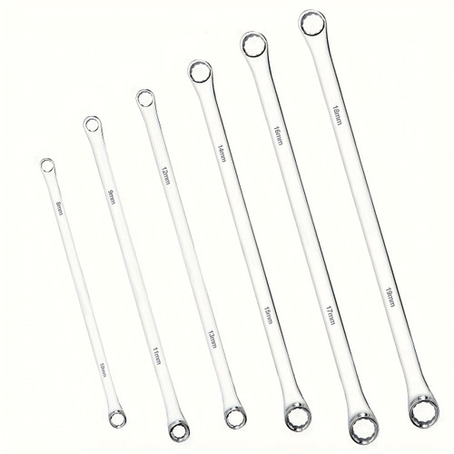 6pcsExtra Long Box End Wrench Set, Metric Combination Spanner, CR-V Steel, Non-Adjustable, Manual Operation, Durable Aviation-Grade with Repair Tools for Bicycle, Automotive Maintenance